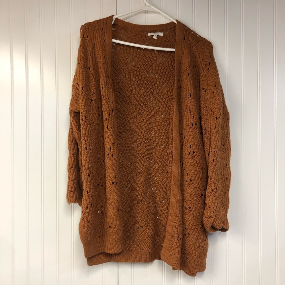 Maurices Women's Brown Knit Sweater Open Front Open Weave Large